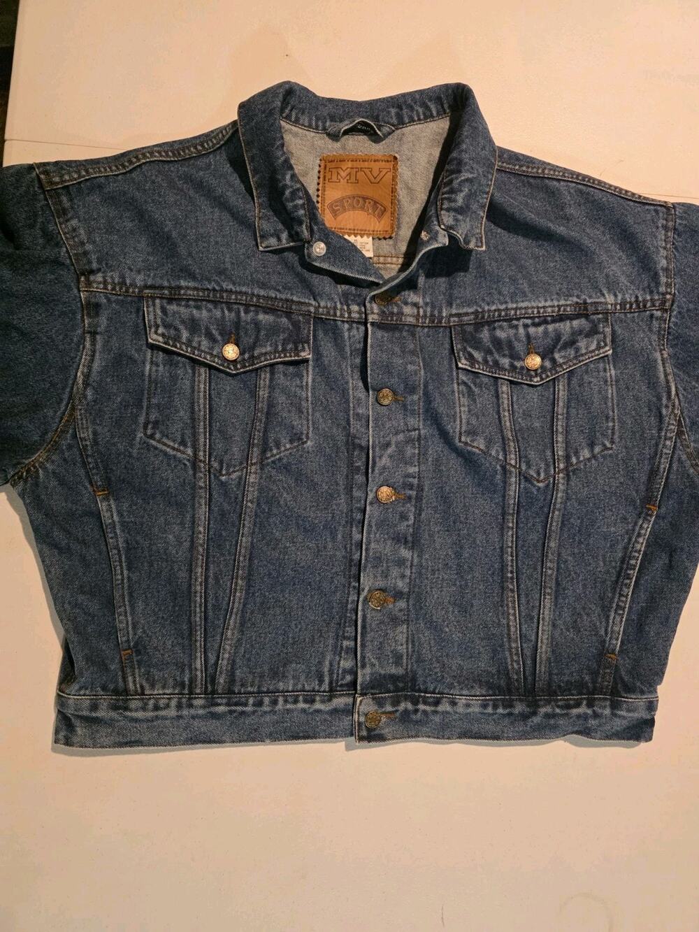 VTG MV Sport Denim Trucker Jacket Mens XL Blue Jean 100% Cotton
